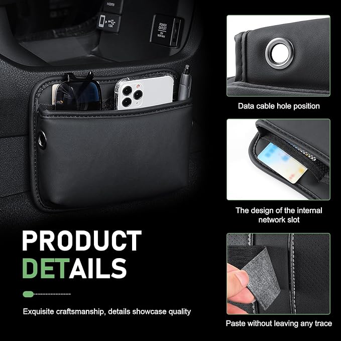 2 PCS Car Seat Side Storage Pocket, PU Leather Multifunctional Car Interior Organizer Bag for Phone Keys Sunglasses Wallet Holder, Universal for Cars Seat Door Console (Black) - Image 3