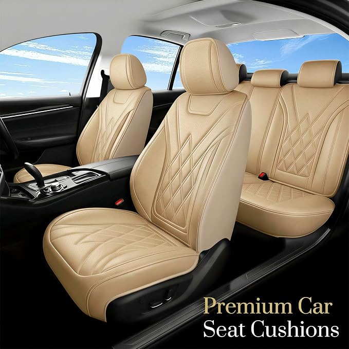 for Subaru Ascent 2019-2025 2026 Car Seat Covers, Full Set, Beige | Luxury Full Coverage Leather Seat Protectors, Waterproof Breathable, Non-Slip, Easy to Install, Airbag Compatible, All-Season - Image 2