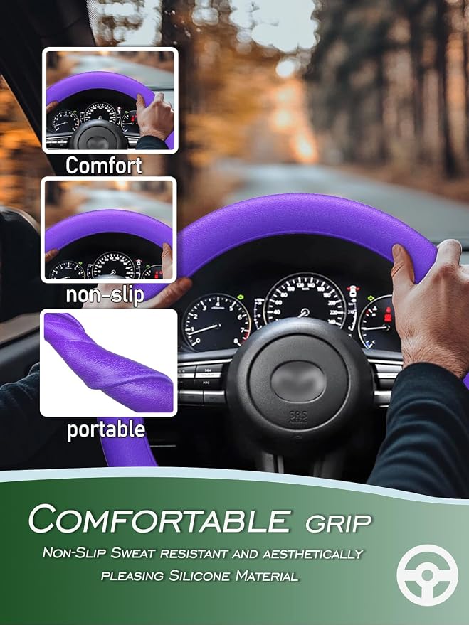 LRITER Car Steering Wheel Cover, Non-Slip Silicone Material, Purple | Multiple Color Choices, Universal Auto Parts Steering Wheel Cover, Suitable for Most Cars - Image 2