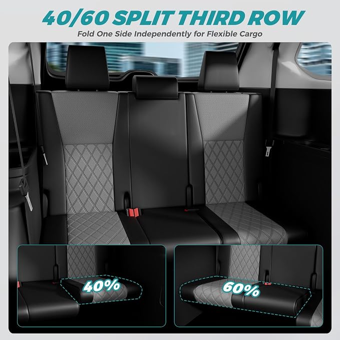 Custom Seat Covers for Toyota Grand Highlander 2024-2026 7 Seats | black grey, faux leather, 2nd row captain chairs, waterproof, breathable, airbag compatible, stain resistant - Image 6