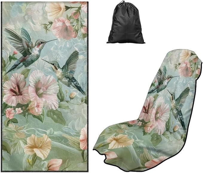 Hummingbird Flower Car Seat Towel Cover with Storage Bag Sweat Auto Front Seat Towel Cover Animal Hummingbird Car Seat Protector Auto Interior Accessories for Yoga Running Swimming Towels by YMPUDXFI