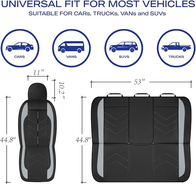 Skechers Car Seat Covers,Luxury Faux Leather Seat Covers,Waterproof Anti Slip Car Seat Protector Front Seats,Car Accessories Airbag Universal Fit for Most Cars,Vans,Trucks,SUV,Grey - Image 5