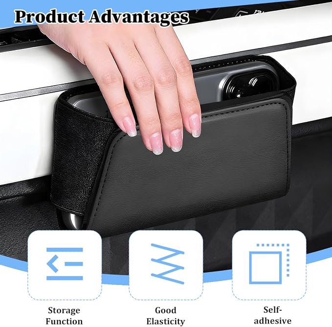 Car Seat Side Pocket Organizer, Leather Vehicle Seat Door Pouch Bag for Pen Phone Key, Automotive Console Card Sunglasses Holder Storage Bag, Universal for SUV Van Truck (Black) - Image 5