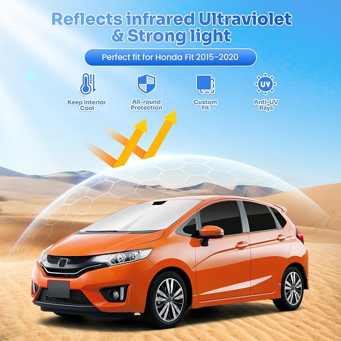 Canvcle Window Shades for 2015-2020 Honda Fit Accessories Windshield Sun Shade Side Rear Window Covers Sunshade Sun Visor Shield Privacy Protection for Camping Keep Vehicle Cool Black 10PCS - Image 2