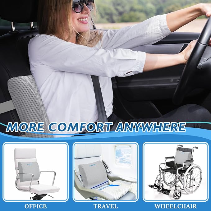 Lumbar Support Pillow for Office Chair, Back Support, Memory Foam | Improve Sitting Posture & Back Pain Relief. Lumbar Pillow Fits Office, Gaming & Car Chairs with Adjustable Dual Straps - Image 6