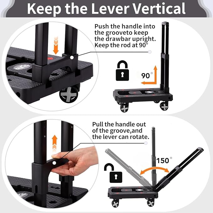 GtIiFmTe Foldable Hand Truck, Lightweight Luggage Cart for Airport Car Seat | Compact Folding dolly with Rotating swivel wheel,storage size12×15.7×4.1",300lbs Load,Upright Lock Handle with 3bungee cords - Image 2
