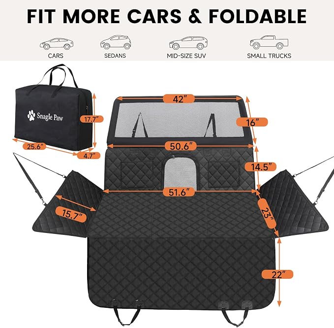 Snagle Paw Dog Car Seat Cover & Back Seat Extender,31"Super High Pet Barrier with Anti-Slip Hard Bottom Hammock Holds 440lbs,Water-Resistant Car Seat Protector for SUV,Trucks,Easy-Clean,Patent Pending - Image 7