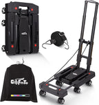 GtIiFmTe Foldable Hand Truck, Lightweight Luggage Cart for Airport Car Seat | Compact Folding dolly with Rotating swivel wheel,storage size12×15.7×4.1",300lbs Load,Upright Lock Handle with 3bungee cords by GtIiFmTe