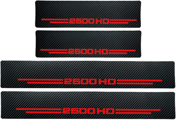 4 Pcs Carbon Fiber Car Door Sill Scuff Plate Auto Door Entry Guard Scratch Shield for GMC Sierra 2500HD Chevrolet Silverado 2500HD Auto Accessories (Red, 2500HD) - Image 4