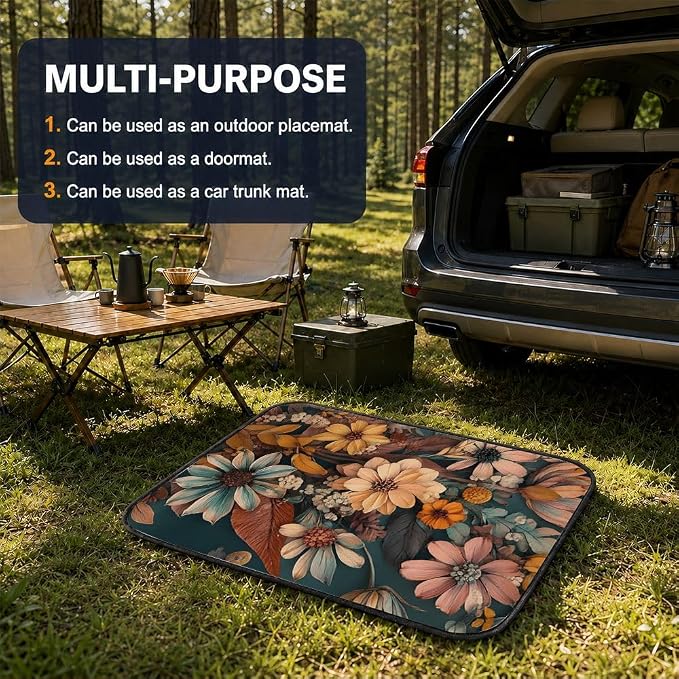 Car Trunk Mat for SUV, 29"x39" Vintage Wildflowers Cargo Liner Protector | All Weather Universal Cargo Liners for Dogs, Car Accessory for SUVs/Sedan/Wagons, Durable Non-Slip Washable Rear Cargo Mat - Image 5