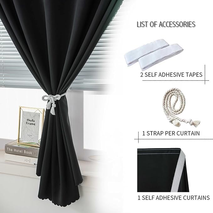 Instant Blackout Window Curtain with Reusable Adhesive Thermal Insulated Fabric for RV Camper Small Windows 58" W x 84" L Black 1 Panel - Image 2