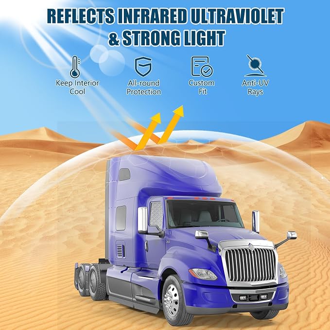 2 Pcs Side Window Sun Shade for International LT MV 18-26 | Fits Lonestar Semi Truck Day Cab & Sleeper, 6-Layer 210T Reflective Heat Blocker, Blackout Privacy Cover, Foldable - Image 9
