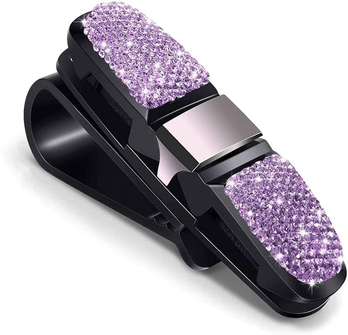 Glasses Holders for Car Sun Visor, Bling Crystal Rhinestones Fashion Rotatable Car Eyeglasses Sunglasses Hanger Mount with Ticket Card Clip for Women Girls (Violet) by CHIMUYU