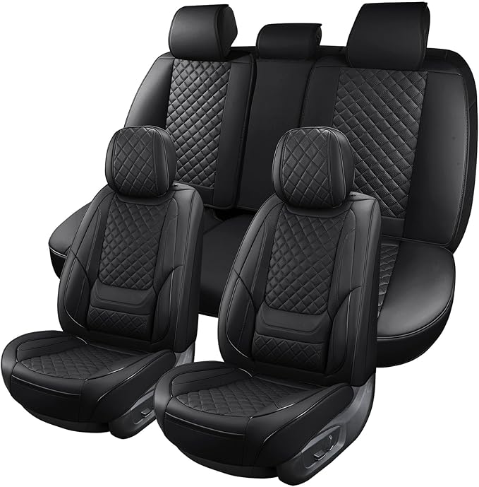 Leather Car Seat Covers Full Set Automotive Seat Protectors | Breathable Waterproof Durable Full Surround & Lumbar Support Design Non-Slip Universal Fit for Most Cars SUV Trucks Van Black by Unknown
