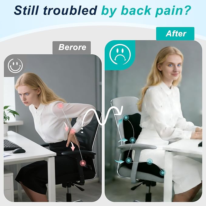 Seat Cushion for Office Chair, Ergonomic Cushion with Lumbar Support Pillow | Orthopedic Memory Foam Coccyx Cushion for Tailbone & Sciatica Pain Relief, Ideal For Office Chairs, Car Seats, Wheelchairs - Image 5