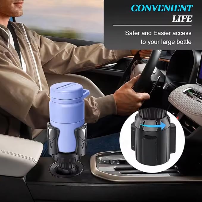 Adjustable Car Cup Holder Expander - Universal Base Fits 2.4"-4" Holders, Extends to 5.5" for 10-64oz Large Cups & Bottles - Image 2