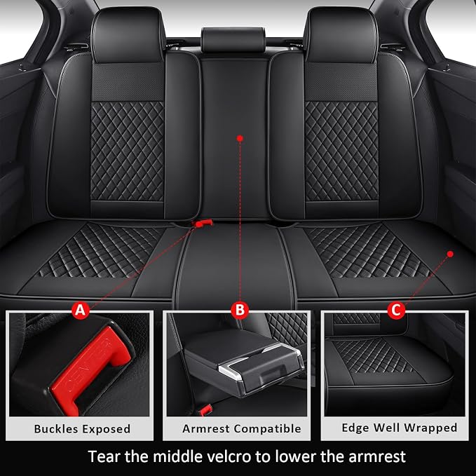 MIROZO Seat Covers,Leather Seat Cover Full Coverage for SUV Sedan Trucks | Black Seat Covers Full Set,Waterproof Leather Car Seat Covers,Universal Seat Protector For SUV Sedan Truck - Image 4