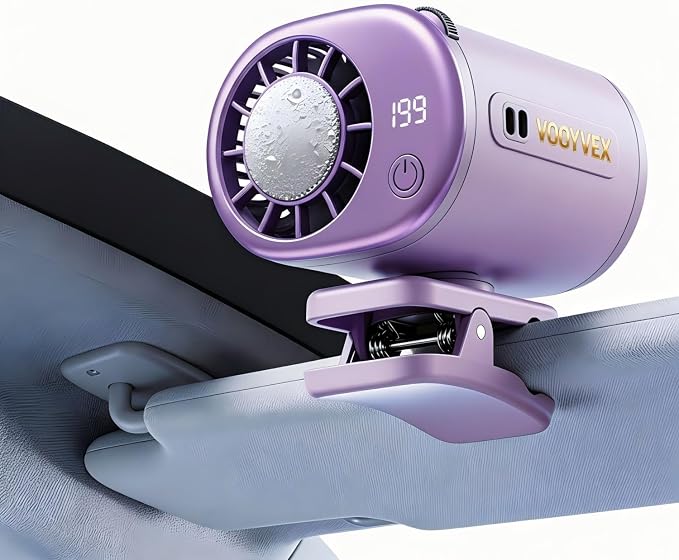 2026 Car Clip on Fan Air Conditioner with Led Display (Purple) | Mini Clip Fan Portable Personal Clip-On Air Conditioner for Shirt Silent Rechargeable Exhaust for Kitchen by Unknown
