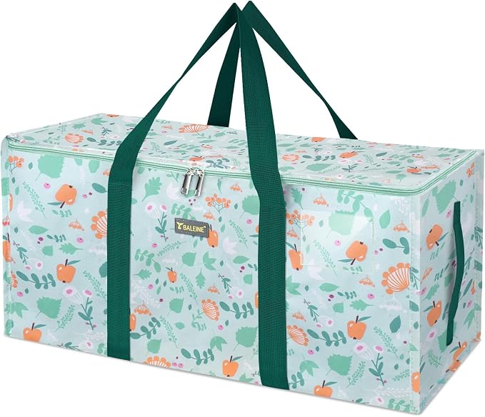 BALEINE Extra Large Storage Tote with Zippers & Carrying Handles, Heavy-Duty Oxford Fabric Moving Bags for Laundry, Space Saving, Storage, Spring Stroll by BALEINE