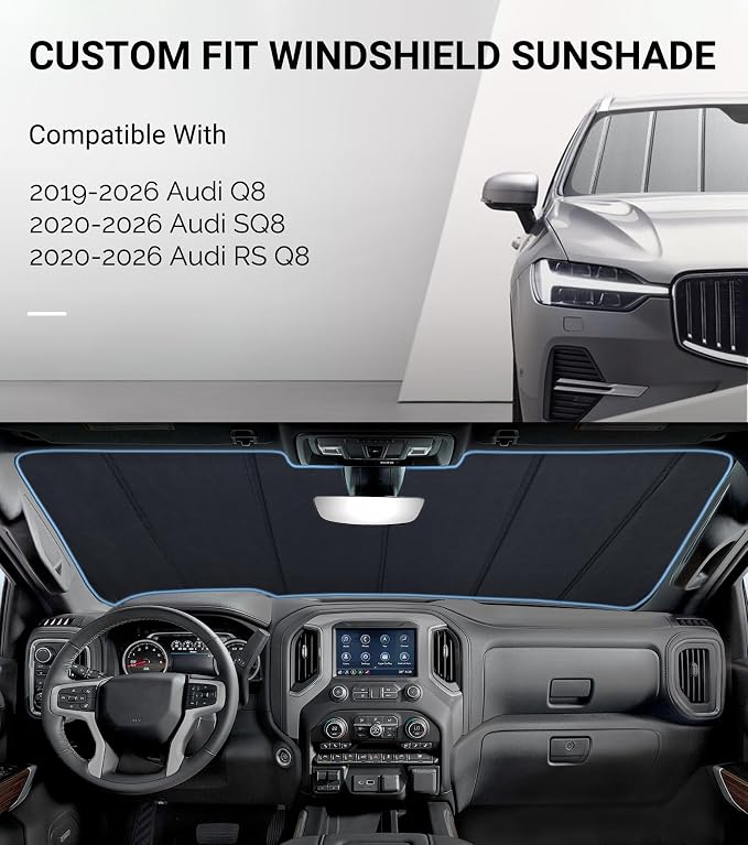 Pigenius Windshield Sun Shade for Audi Q8 2019-2026, SQ8/RS Q8 2020-2026 Custom Front Window Sunshade - Safeguard - Image 2