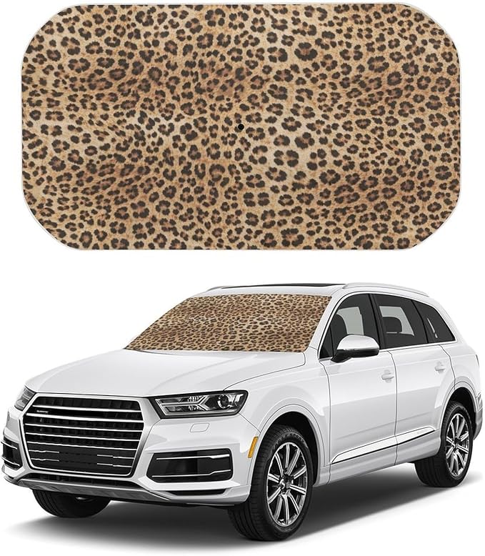 Leopard Print Car Windshield Sun Shade Umbrella, Foldable Car Front Windshield Sunshade with Bendable Handle, Windshield Sun Visor for Most Vehicles by Unknown