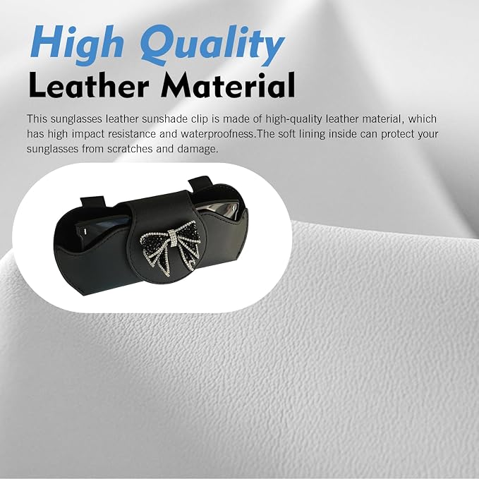 Bling Car Sun Visor Sunglass Case, Rhinestone Bow Decorative Holder, Interior Organizer Accessory for Cars - Image 5