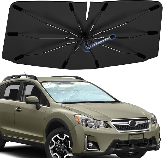 Windshield Sun Shade Umbrella for Subaru Crosstrek 2013-2017 Front Window | Foldable Car Sunshade, 360 Rotation Automotive Interior UV Protection for Outdoor Parking by Bocvam