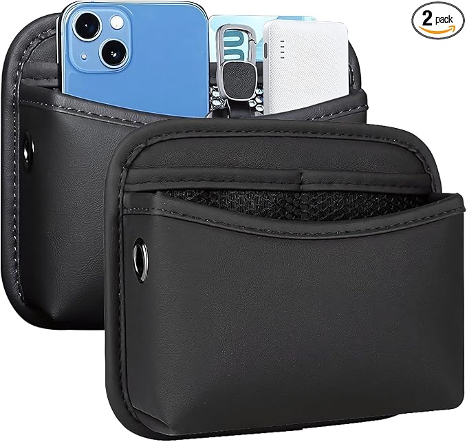 SOOPII 2Pack Car Seat Side Storage Pocket, PU Leather Small Organizer, Multifunctional Console Side Organizer Bag for Phone,Keys, Sunglass and Wallet (Black) by Soopii