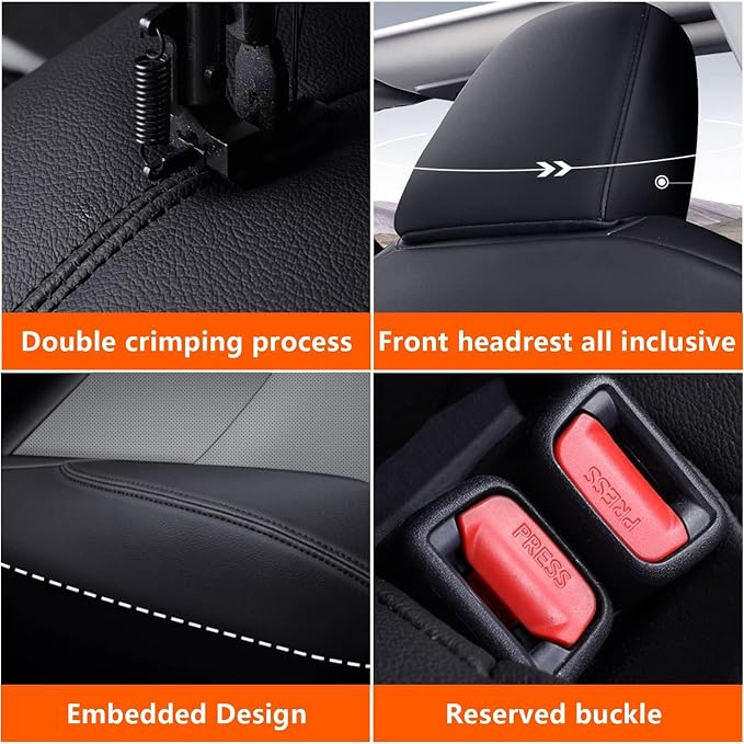 Custom Fit Seat Covers for Toyota Corolla 2014-2019 L, LE, LE Eco | Black Full Set. Premium Faux Leather, Waterproof, Airbag Compatible, easy maintenance, factory-style fit, Precision fit - Image 6