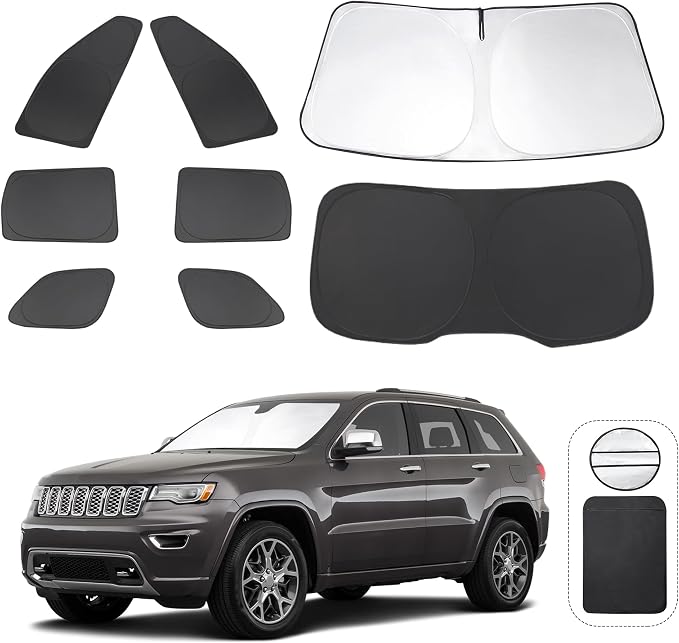 TINGLU Window Shades for Jeep Grand Cherokee 2011-2021(NOT for Grand Cherokee L) 8PCS Accessories Car Side Full Windows Rear Triangular Windshield Sun Shade Sun UV Rays Privacy Protection for Camping by TINGLU