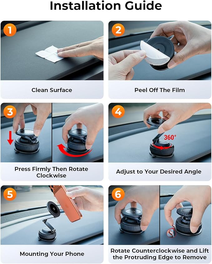 Vacuum Magnetic Car Phone Holder for Magsafe, Long Arm for Tesla Model Y/3 | All Metal, Nano Gel 119+LBS Max Suction,Foldable Hidden Tesla Phone Mount,360°Rotation,Easiest Car Mount for iPhone & Android - Image 8