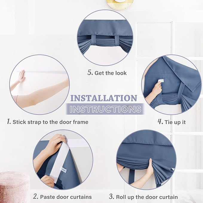 RYB HOME Blackout French Door Curtain, No Drill, W26 x L69, 1 Panel | Self Adhesive, Privacy, Thermal Insulated, For Patio Kitchen Front Entry Front Back Door Glass Window, Renter Friendly - Image 2