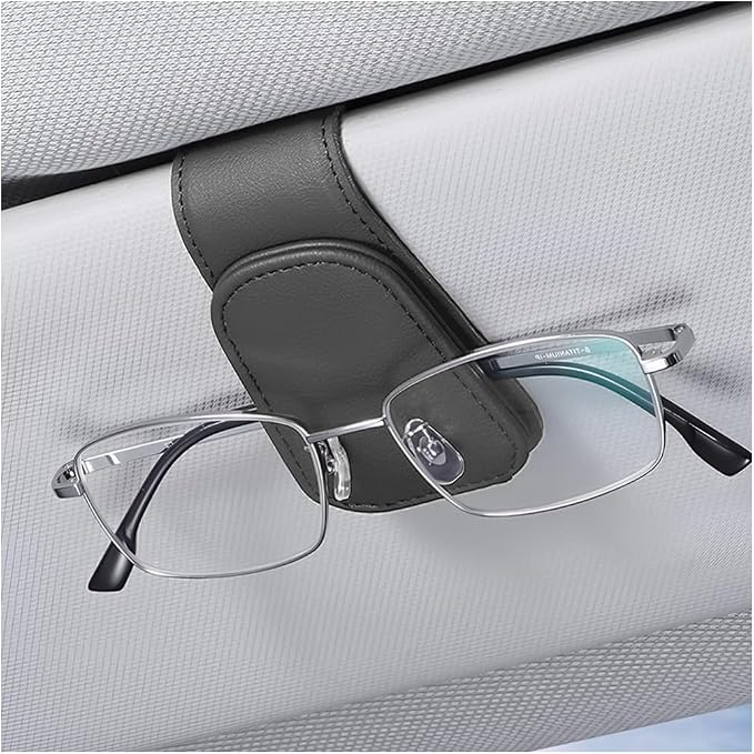 zipelo Magnetic Leather Sun Visor Sunglasses Holder Clip, Black | one-hand access, soft contact surfaces, stores glasses and cards, lightweight compact form, car interior accessories by zipelo