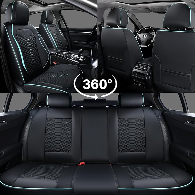 Coverado Leather Seat Covers, Car Seat Covers Full Set, Nappa Leather Seat Covers for Cars, Car Seat Protector Waterproof, Black Car Seat Cover, Universal Seat Cover Fit for Most Cars(Black&Blue) - Image 6