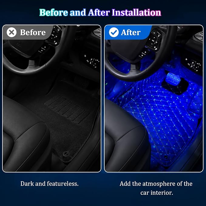 Car Interior LED Lights,4 in 1 RGB APP Control Automotive Under Dash Neon Ambient Lighting with USB Port,Music Sync Auto Footwell Lamp,Car Interior Atmosphere Light - Image 6