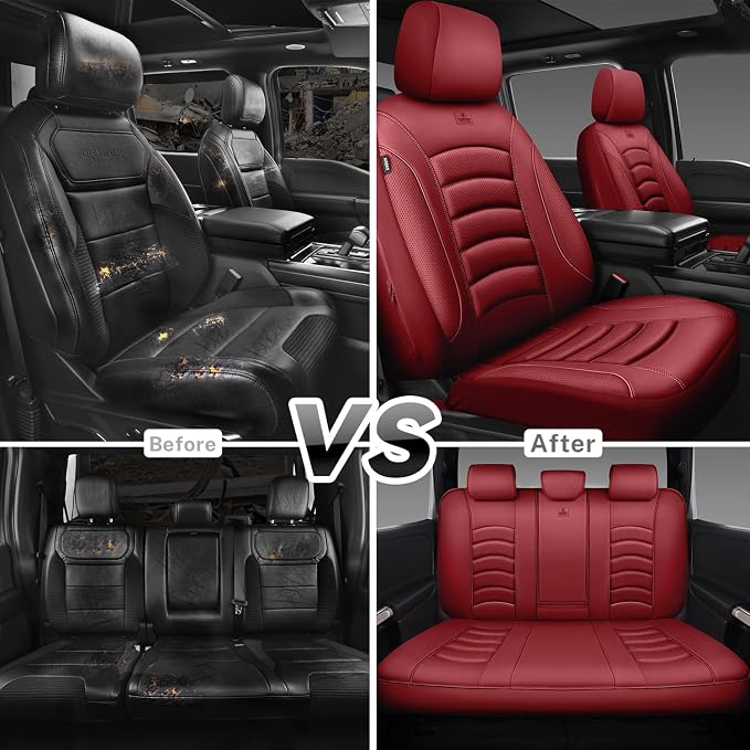 CAR PASS 3D Foam PU Leather Car Seat Covers, Universal Seat Covers Full Sets for Trucks SUV Sedan Automotive Seat Covers Armrest Airbag Compatible Waterproof Comfortable Faux Nappa Leather Burgundy - Image 6