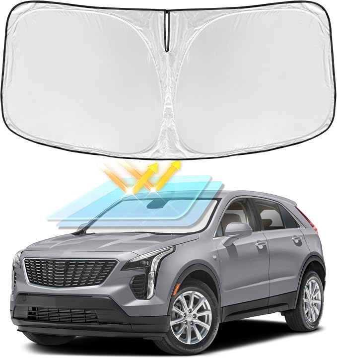 for Cadillac XT4 2019-2026 Windshield Sun Shade - 4 Layers Car Sunshade | Front Windows Shade Cover Custom Fit XT4 Sun Visor 250T Retractable Shade Blocks UV Rays Car Accessories by ZOIBVCARSUNSHADE