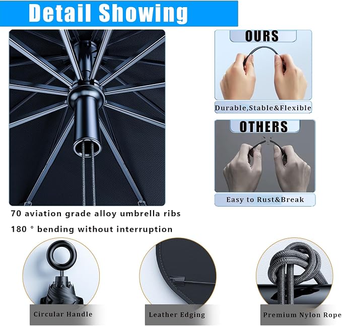 JDDRY Car Front Windshield Sun Shade with Pull Cord, Umbrella Sun Shade for Windshield, 2024 Sun Shades Cover for Small Car/Sedan/Compact SUV (140x74cm) - Image 6