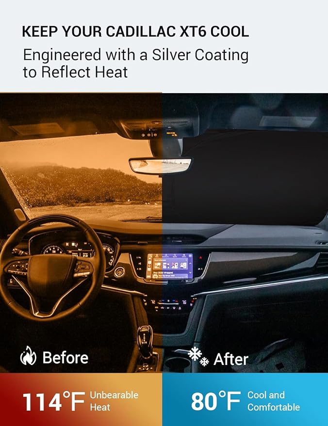 Proadsy Custom Fit 2020-2026 Cadillac XT6 Windshield Sun Shade, Blocks Heat | 240T Heat Shield, Drops Temp 54°F, Blocks 99% UV, Prevents Dashboard Cracking, Summer Parking & Beach Trips, Easy Twist-Fold - Image 3