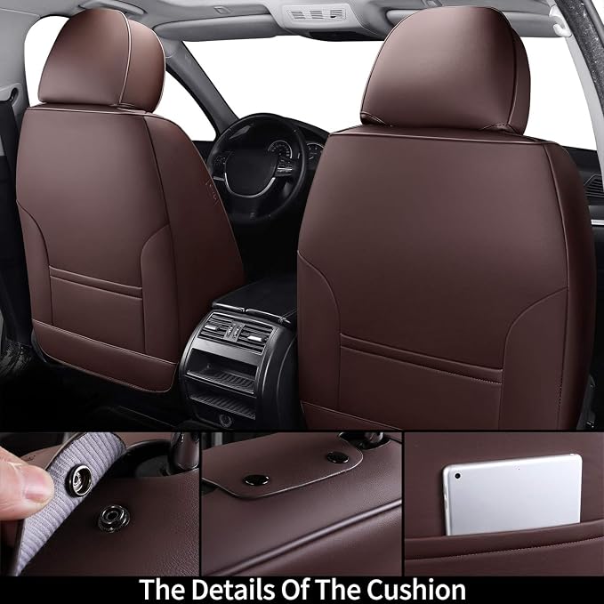 Coverado Car Seat Covers Full Set, 5 Seat Leather Seat Covers for Cars, Car Seat Protector with Lumbar Support, Waterproof Seat Covers Universal Fit for Most Cars SUV Trucks (Coffee) - Image 4