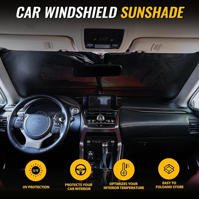 Car Windshield Sun Shade, Foldable Reflective UV Front Sunshade | 57" x 31", Sun Visor Blocks UV Rays & Keep Cool for Cars Interior, Fits Sedans, SUVs & Trucks, Foldable & Easy Storage - Image 4