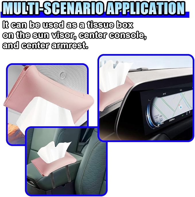 Car Visor Tissue Holder - Leather Tissue Box Holders Car Mask Dispenser - Hanging Car Napkin Holder Auto Tissues Dispenser - Rectangular Mask Holders Sun Visor Accessory for Vehicles (Pink) - Image 5