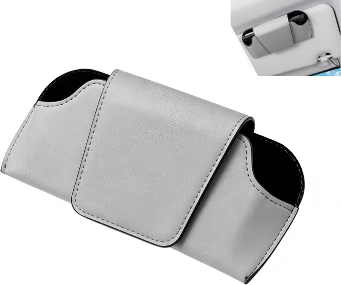 Sunglasses Holder for Car Sun Visor, Leather Car Sunglasses Holder, Auto Visor Accessories Eyeglasses Holder Glasses Storage Case, Universal for Most Cars (Gray) by Unknown
