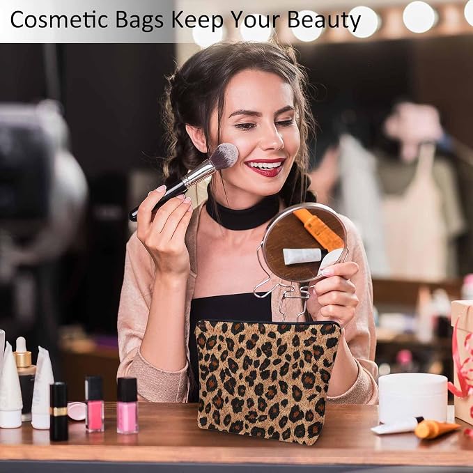 Leopard Print Makeup Organizer Bag Cosmetic Bag For Men Women, Wild Animal Fur Leopard Skin Brown Travel Toiletry Bag Flax Makeup Bags Purse Business Makeup Pouch For Toiletries Cosmetics - Image 2
