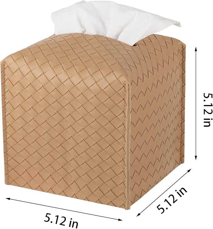 zoocatia Tissue Box Cover PU Leather Tissue Holder Square Facial Tissue Case Facial Paper Organizer Dispenser for Bathroom, Vanity Countertop, Tabletop, Car, Khaki | PU Leather，Easy to Fill, Easy Clean, Decorative Cube Tissue Box Holder for Office, Bat... - Image 7