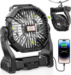 DOWILLDO 30000mAh Portable Battery Powered Camping Fan - with LED Light, Quiet Battery Operated, Camping Gear for Travel, Tent, Beach, Car or Hurricane Power Outages, Black by DOWILLDO