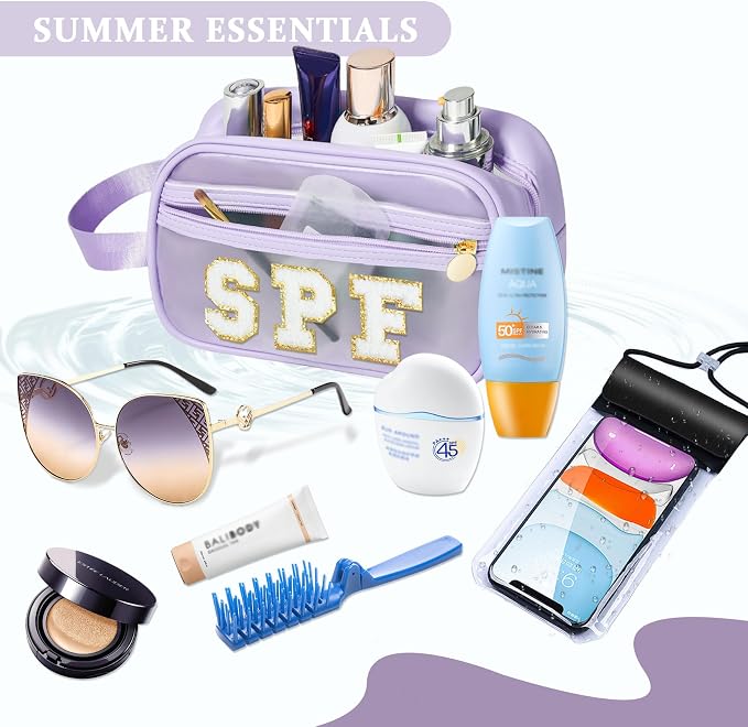 COSHAYSOO Clear Sunscreen Bag Makeup Toiletries Pouch Beach Vacation Essentials Summer Travel Stuff Accessories Personalized Graduation Gifts for Her Women College Teen Girls Teacher Nurse Purple SPF - Image 4