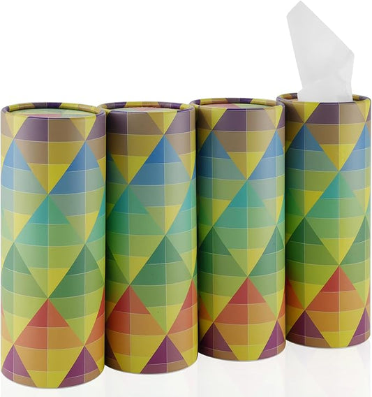 SINGARO Car Tissue Holder, 4 Pack Car Cup Holder Facial Tissues with Travel Tissue Bag, Quick and Convenient Flower Combination Car Tissue Box(4 Canisters/200 Tissues) Yellow - Green by SINGARO