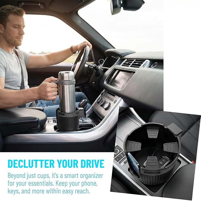 Car Cup Holder Expander with Adjustable Base for Large Bottles | U-shaped handle slot, holds bottles and mugs, secure non-slip support, quick twist adjustment, automotive accessories - Image 5