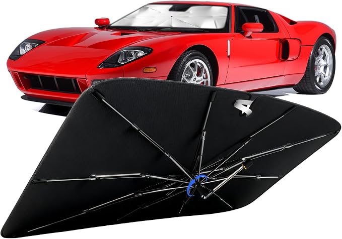 Windshield Sun Shade for Ford GT 2005-2006 with 360° Rotating Shaft | Custom Fit Umbrella Sunshade for UV Blocking, Interior Heat Protection, Easy Storage, UPF 50+ Cool Windshield Cover by Lonyaqui